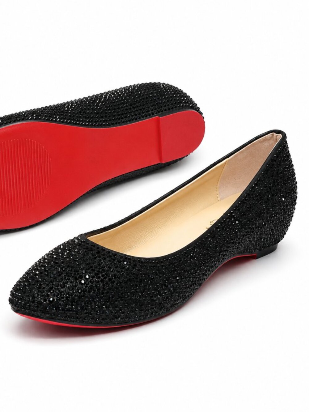 Black Rhinestone Ballet Flats Red Sole Women’s EU 37 38 39 New